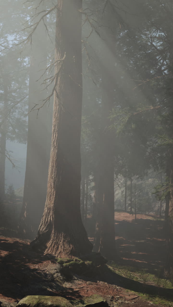 빛이 안개 숲을 가로질러