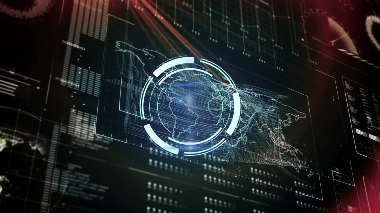 Animation of scope scanning over data processing on black background