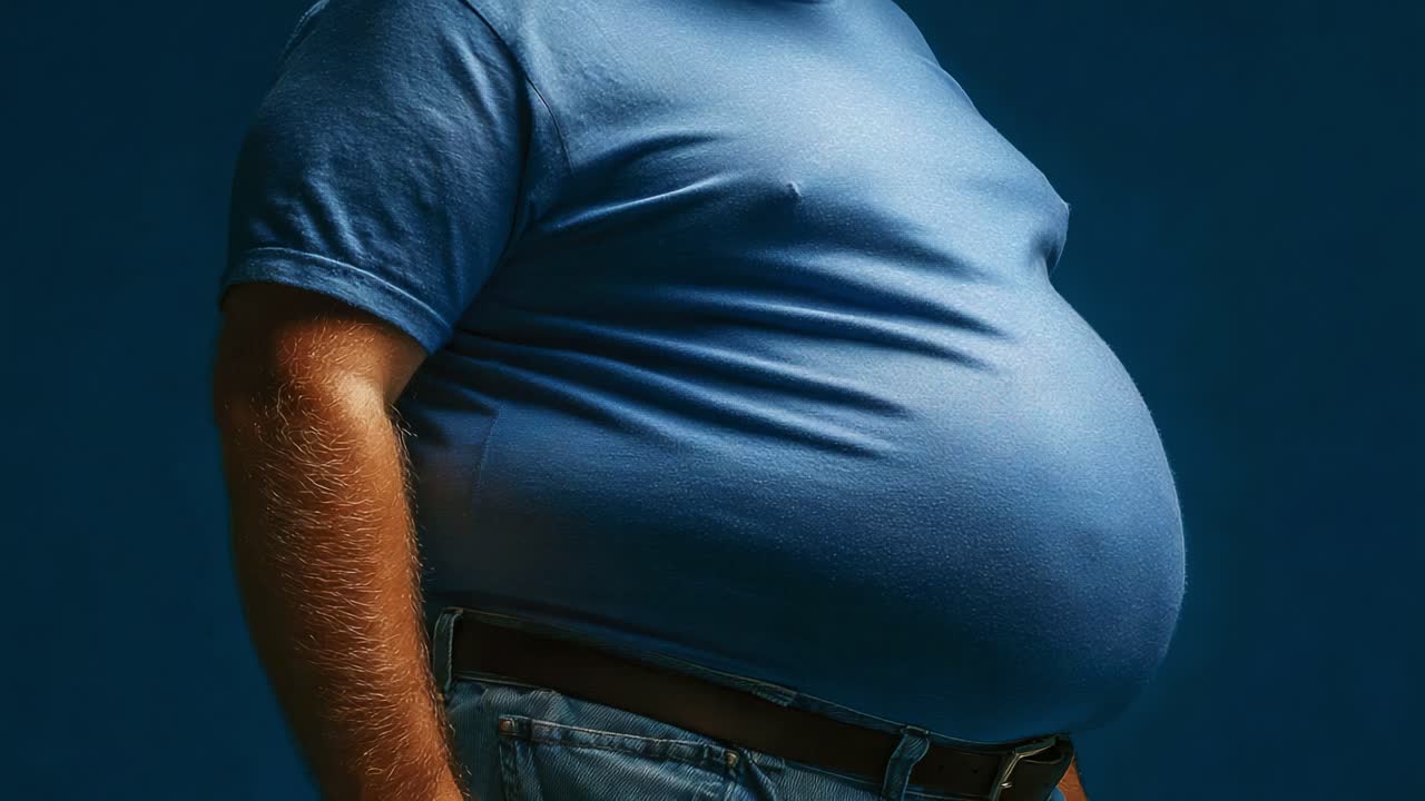 A Portrait Capturing the Essence of Body Positivity, Displaying a Man in a Blue Shirt with a Noticeable Belly, Celebrating Diversity in Body Types and Self-Acceptance