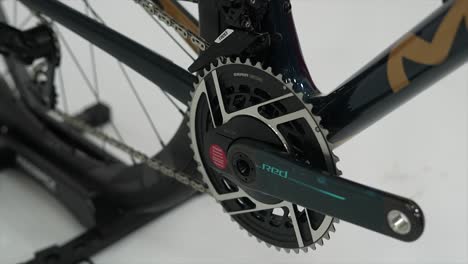 close-up of a bicycle drivetrain with sram red components