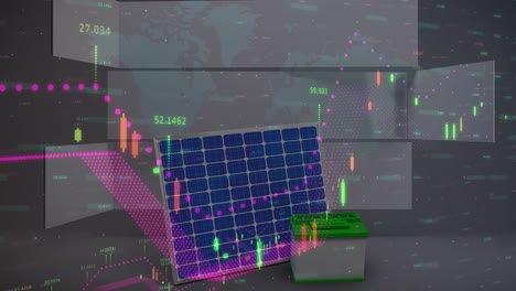 Animation-of-data-processing-over-cardboard-boxes-on-conveyor-belts-in-background