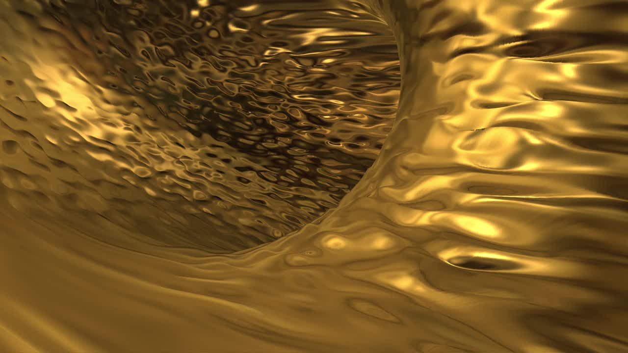 Gold liquid metallic background. Glamour satin texture 3D rendering loop 4k