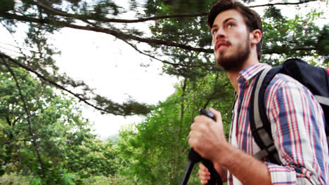 low angle view of hiker walking