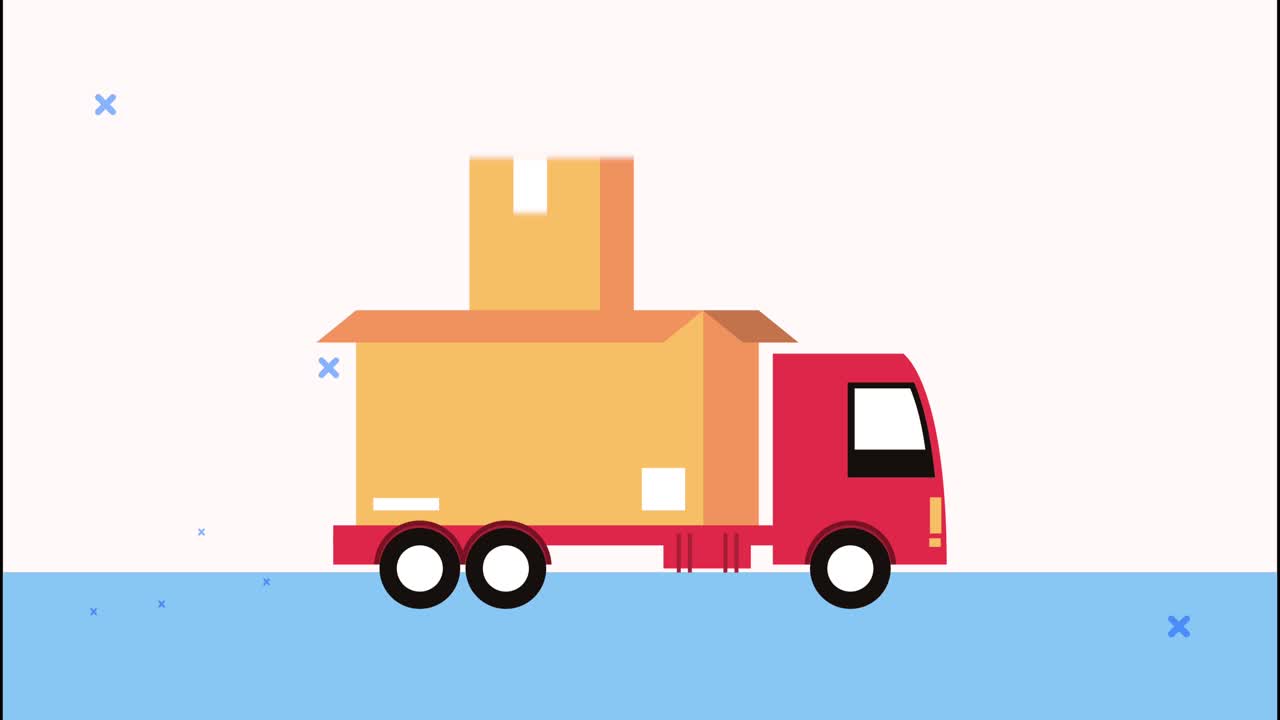 트럭과 상자를 가진 배달 물류 서비스