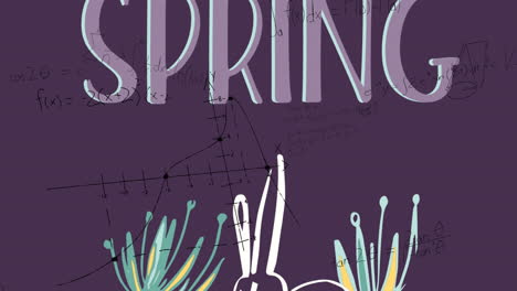 animation of mathematical equations and spring text over purple background