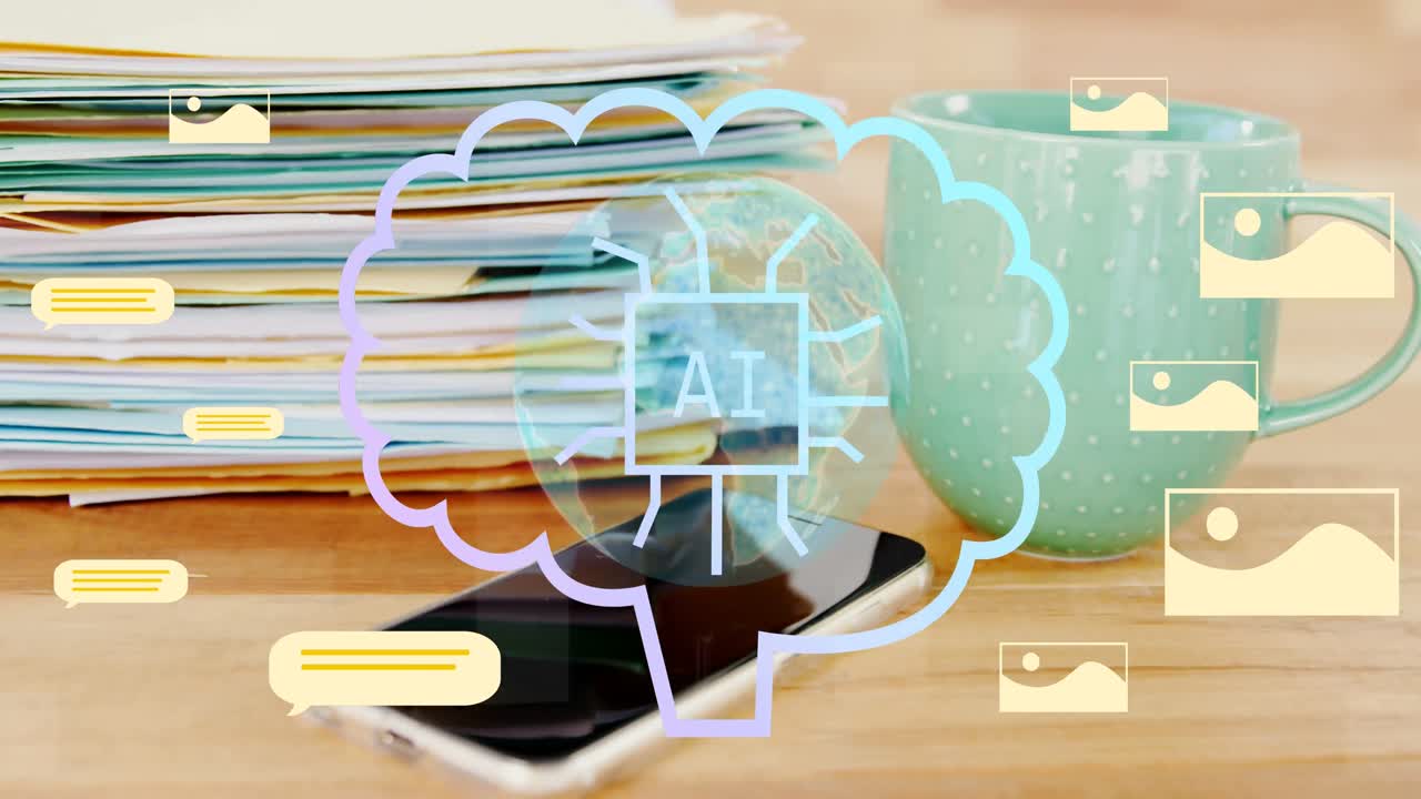 animación de texto ai y procesamiento de datos a través de un teléfono inteligente.