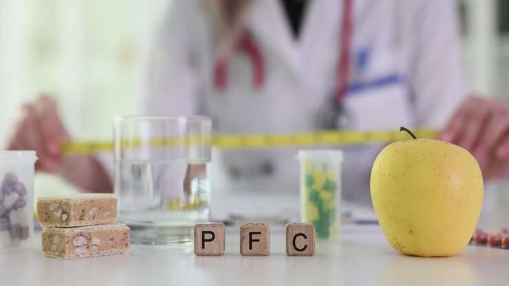 Healthy eating concept with doctor and balanced diet