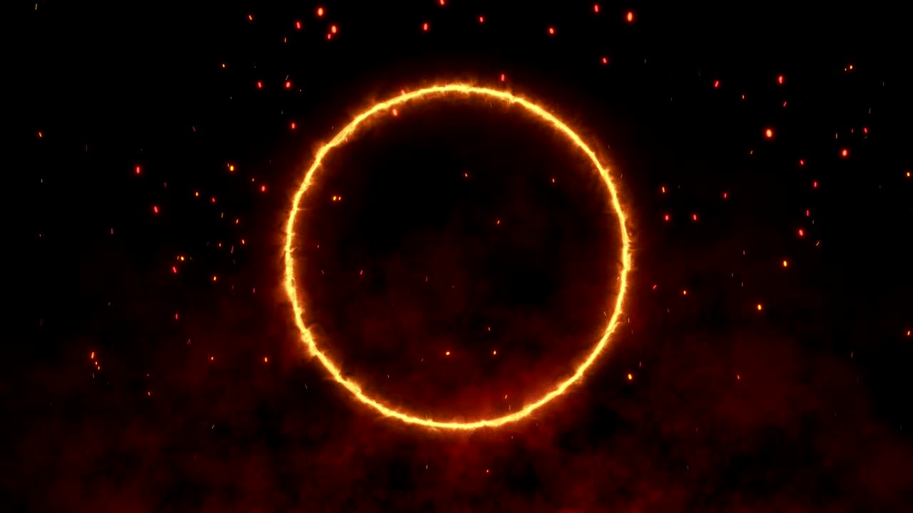 marco circular brillante de fuego 4k con espacio de copia en fondo oscuro y fondo de calor rojo. papel tapiz de movimiento gráfico y animación.