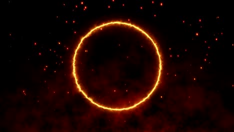 marco circular brillante de fuego 4k con espacio de copia en fondo oscuro y fondo de calor rojo. papel tapiz de movimiento gráfico y animación.