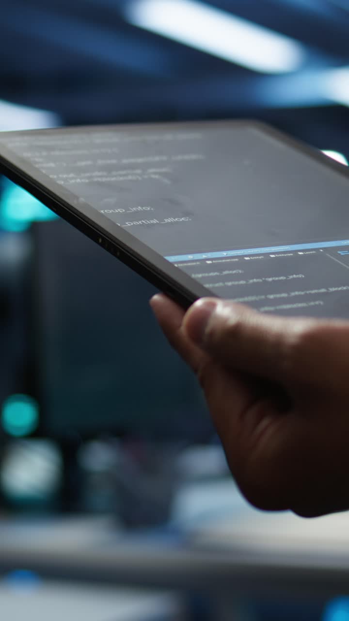 Hands Scrolling and Tapping Code on a Digital Tablet
