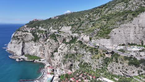 sorrento beach at sorrento in naples italy. coastal city. waterfront landscape. sorrento beach at naples italy. beach scenery. medieval buildings. sorrento skyline. amalfi coast.