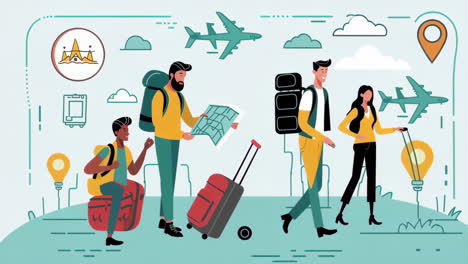 illustrations of people traveling, sightseeing, and exploring new destinations
