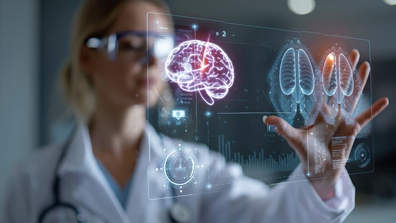 Un professionnel de la santé interagit avec une technologie d’imagerie cérébrale avancée
