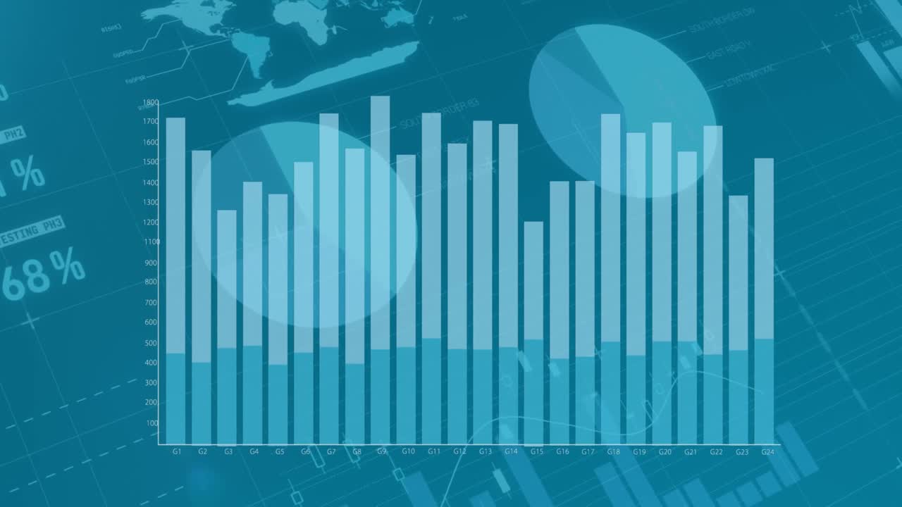 animación de diversos gráficos y datos financieros en fondo verde
