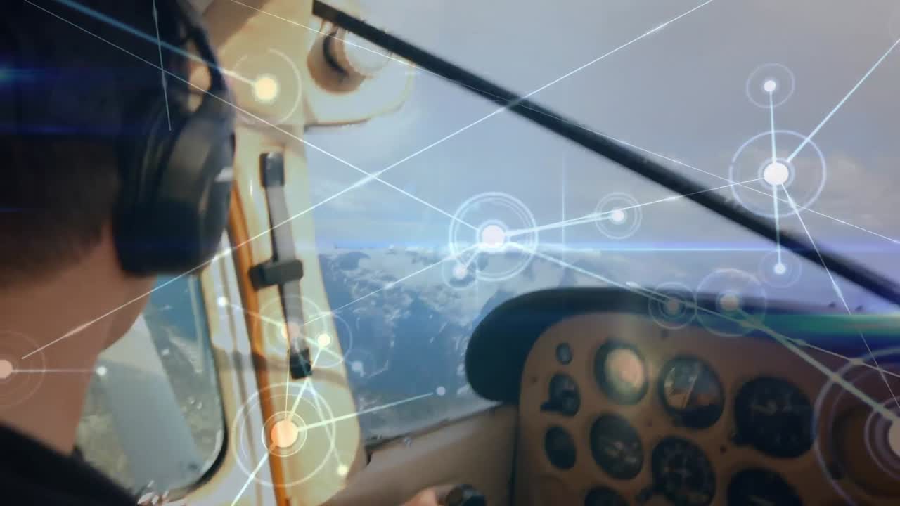 animación de la red de conexiones sobre el avión en vuelo