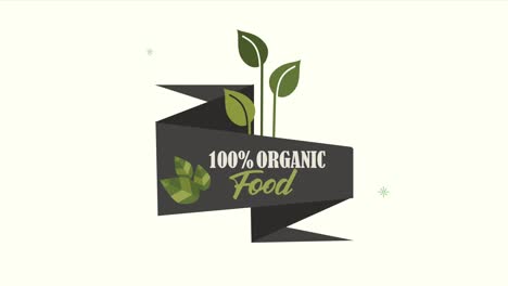 emblema orgánico al 100 por ciento con hojas