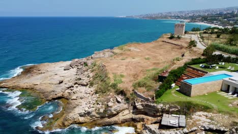 view of the fidar tower in lebanon - aerial shot