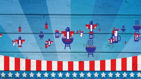 Animation-Von-Symbolen-In-Amerikanischer-Flagge-Auf-Sternenbanner-Hintergrund
