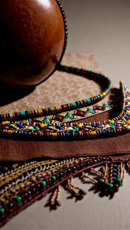 beaded necklace and traditional instrument