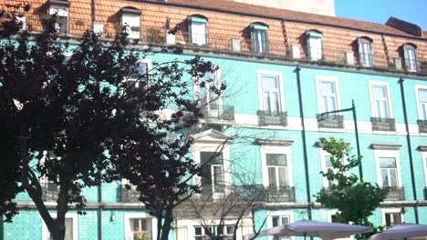 blue houses in lisbon on a sunny day