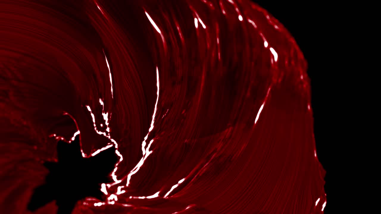 Red wavy swirling whirlpool on dark background. 3d animation loop
