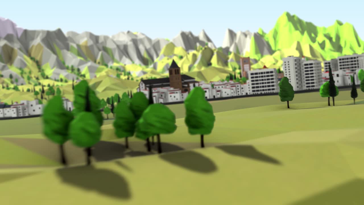 Low Poly Model of Southern Spain and the Costa Del Sol - Flying Over the Countryside and Through the Towns and Villages