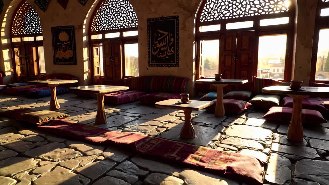 interior tradicional de un café de oriente medio