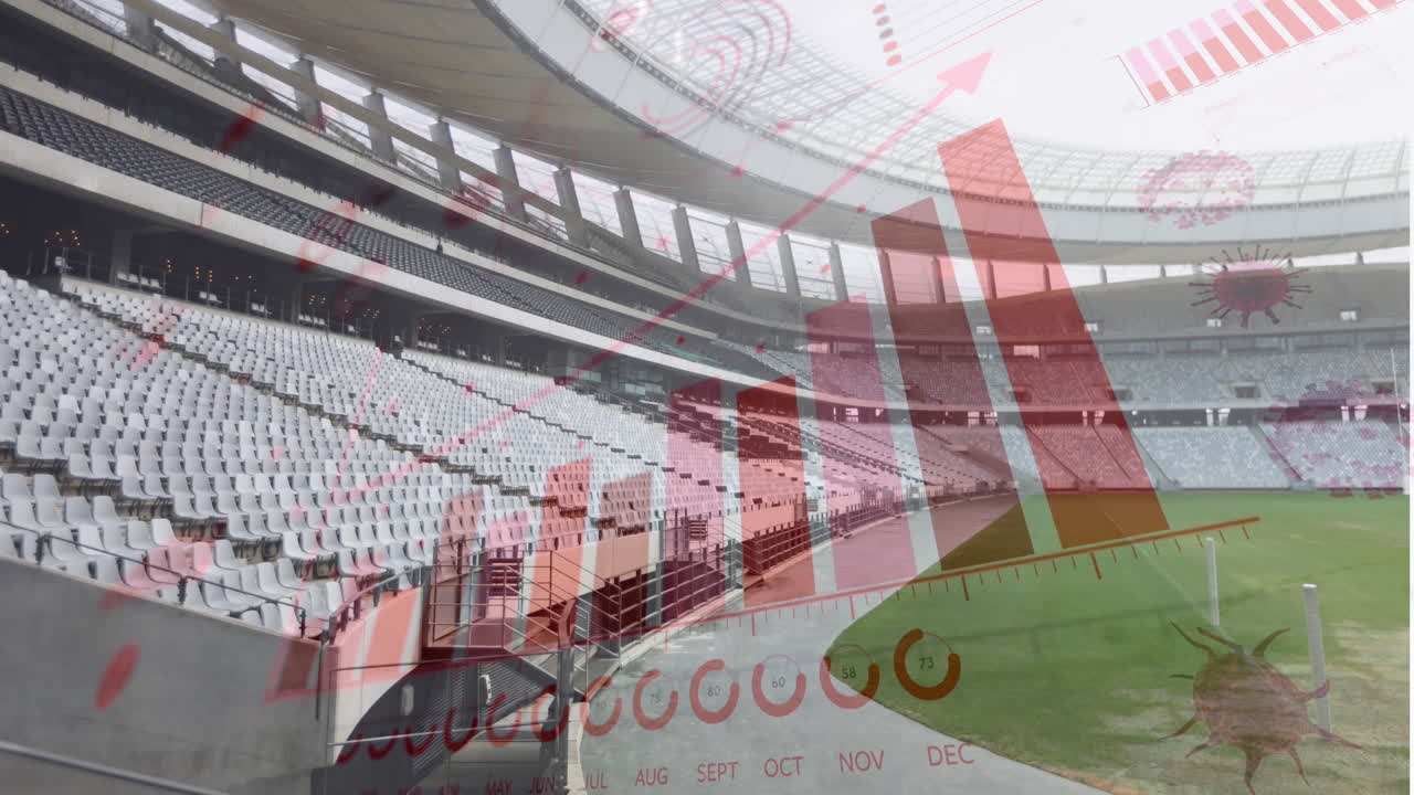 interfaz digital de coronavirus contra el estadio deportivo vacío