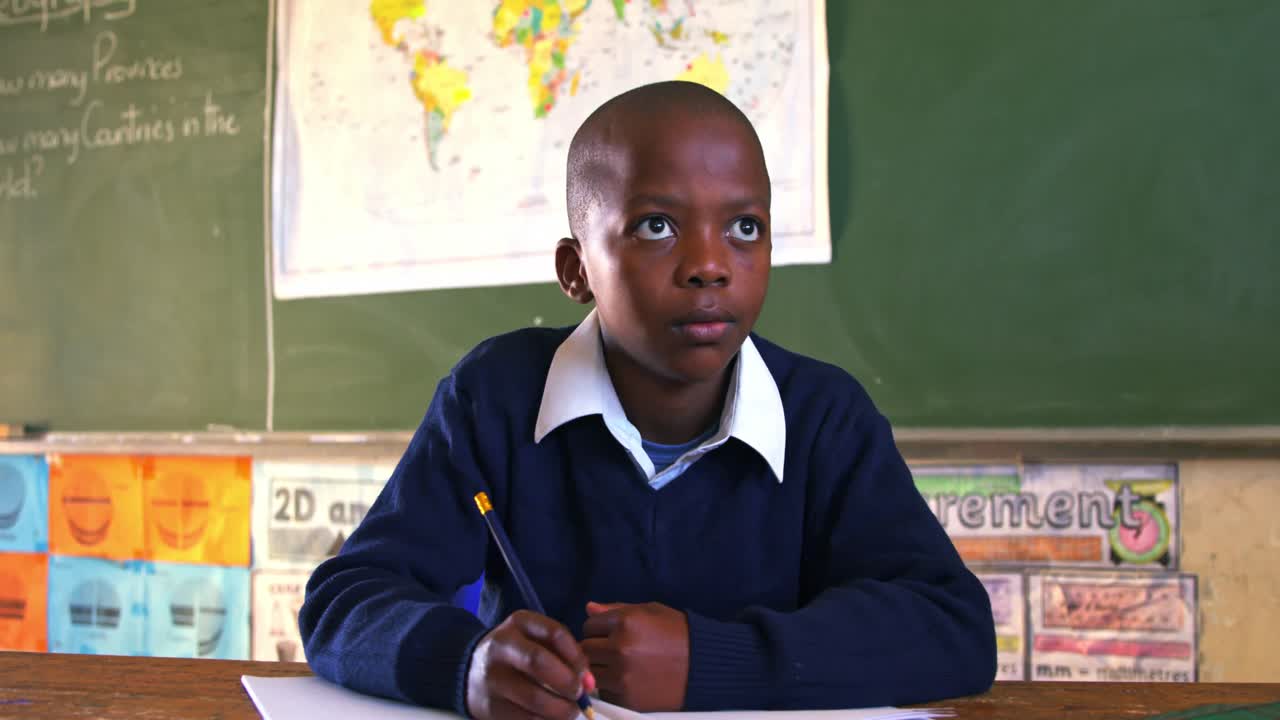 Schoolboy in a lesson at a township school 4k