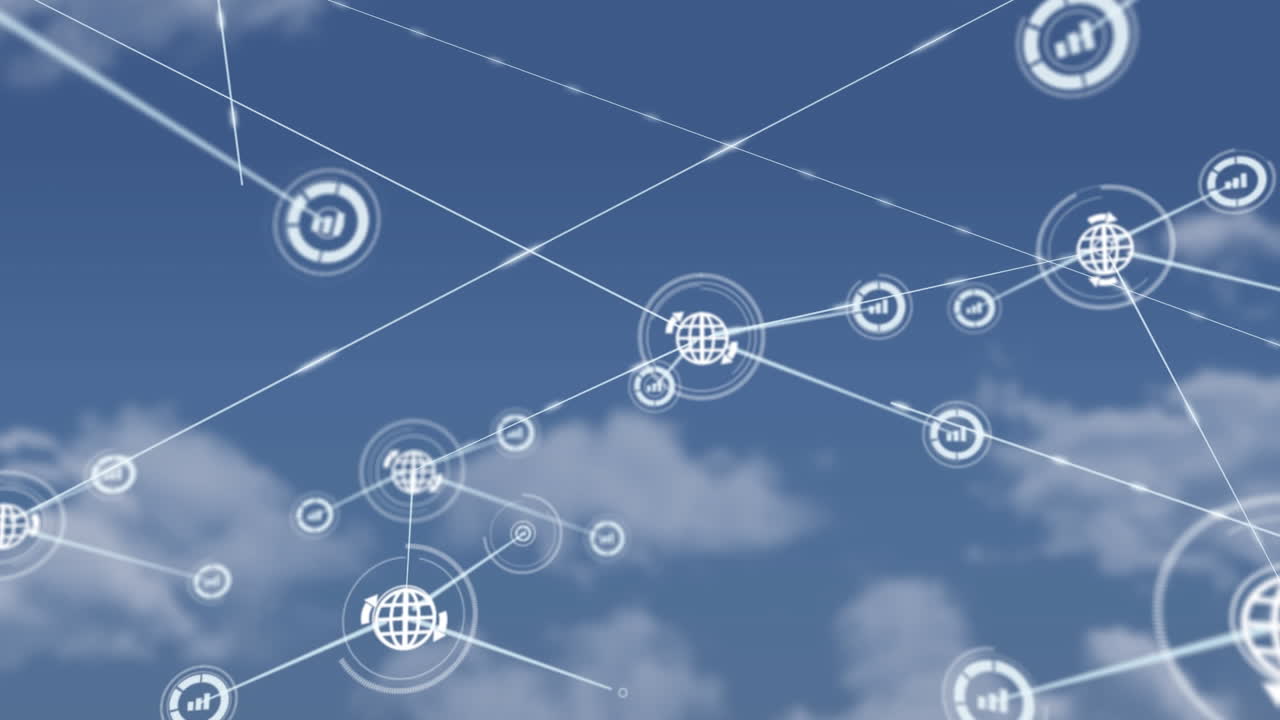 푸른 하늘의 구름에 대한 디지털 아이콘 네트워크의 애니메이션