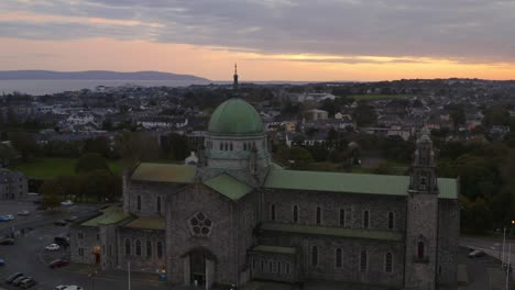 galway cathedral serene aerial during a warm sunset