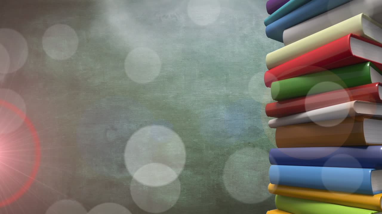 Animation of light spots over books on green background