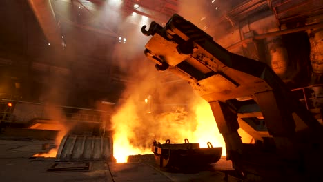 molten metal pouring in a steel mill