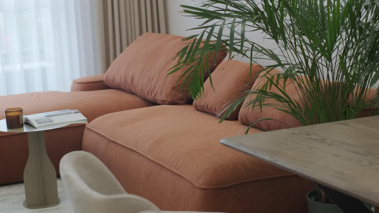 Modern Living Room with Orange Sofa