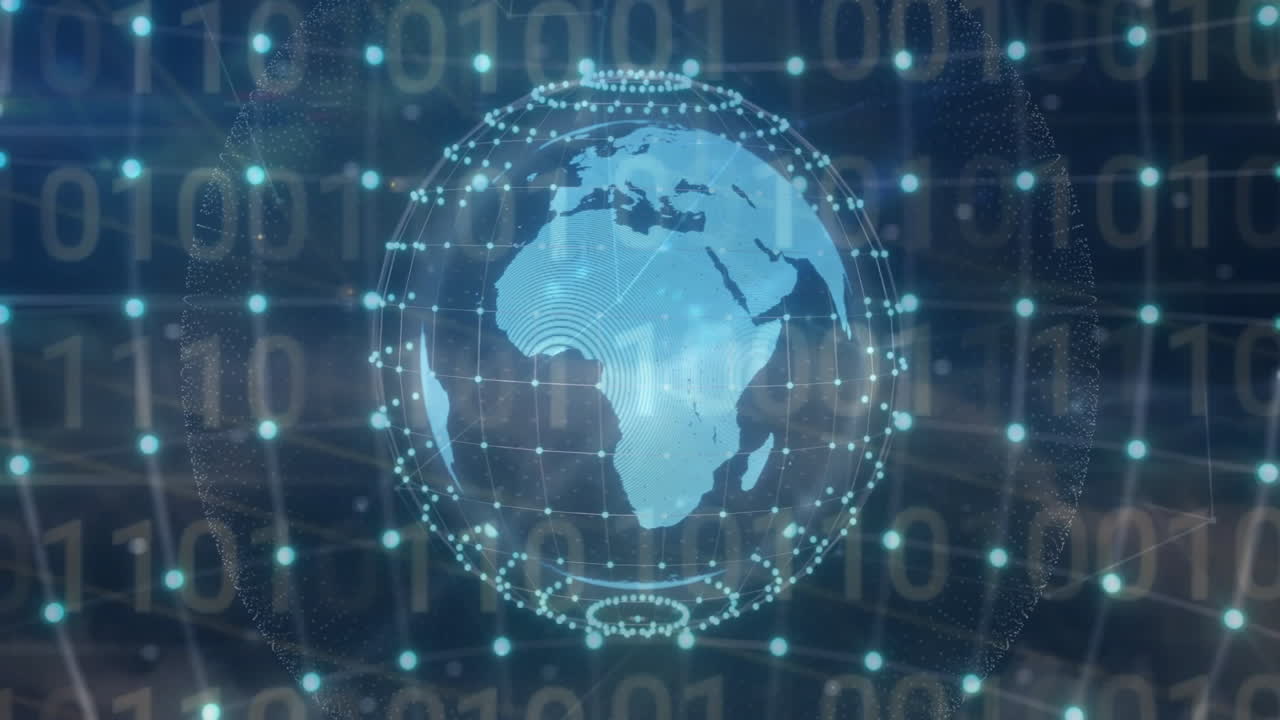 Digital globe with binary code and network connections animation