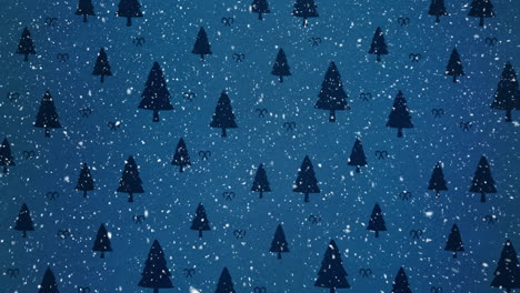 snow falling and fir trees
