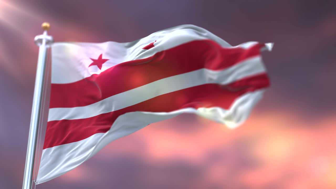 bandera de la ciudad de washington al atardecer, ciudad de los estados unidos de américa - bucle