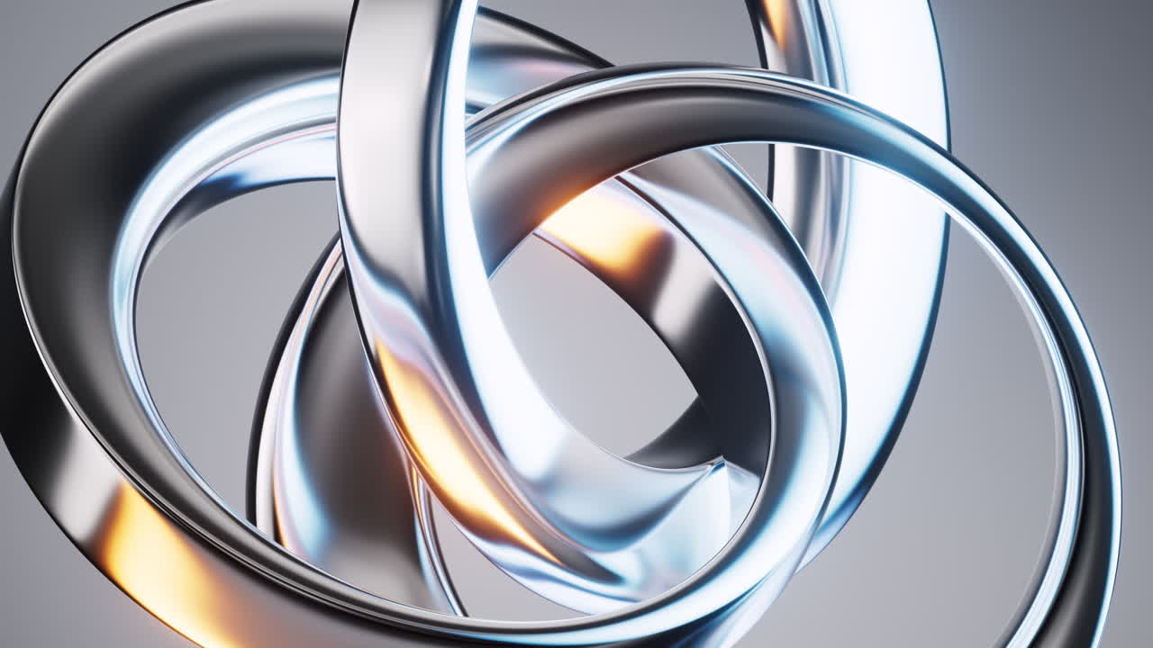 Abstract metal rings geometries background, 3d rendering