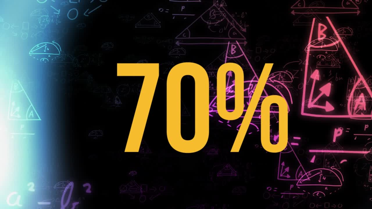 Animasi angka yang terus bertambah di atas persamaan matematika dan titik-titik cahaya dengan latar belakang hitam