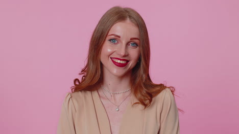 Cheerful-lovely-teenager-student-girl-fashion-model-in-beige-blouse-smiling-and-looking-at-camera