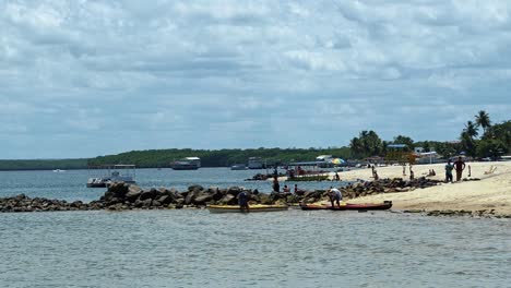 Slow-motion-shot-of-the-tropical-tourist-destination-Barra-de-Cunhau-beach-in-the-small-coastal-city-of-Canguaretama-in-the-state-of-Rio-Grande-do-Norte,-Brazil