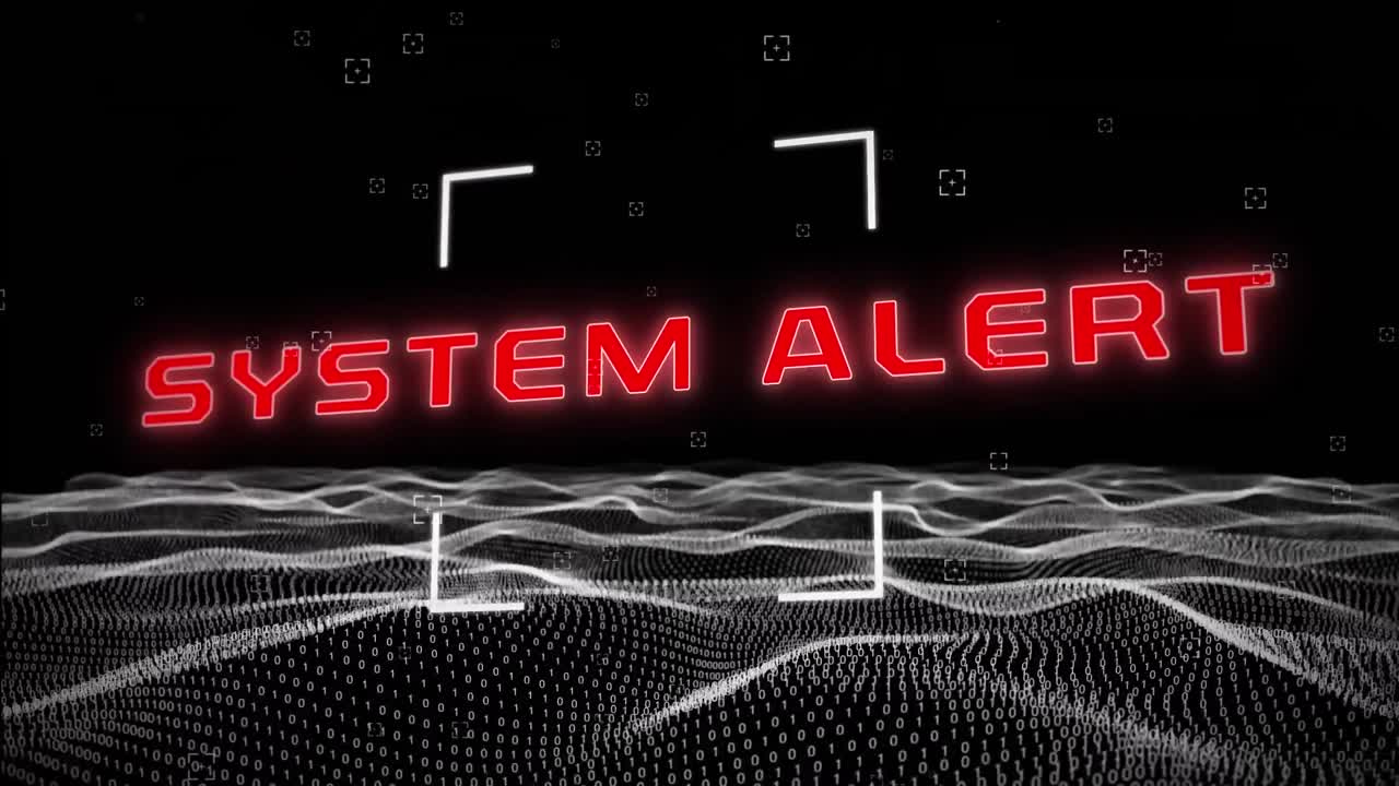System alert text against digital waves