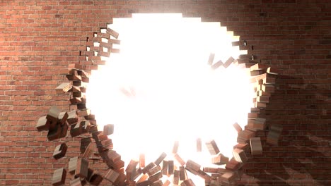 brick wall break through demolish smash escape to white light 4k