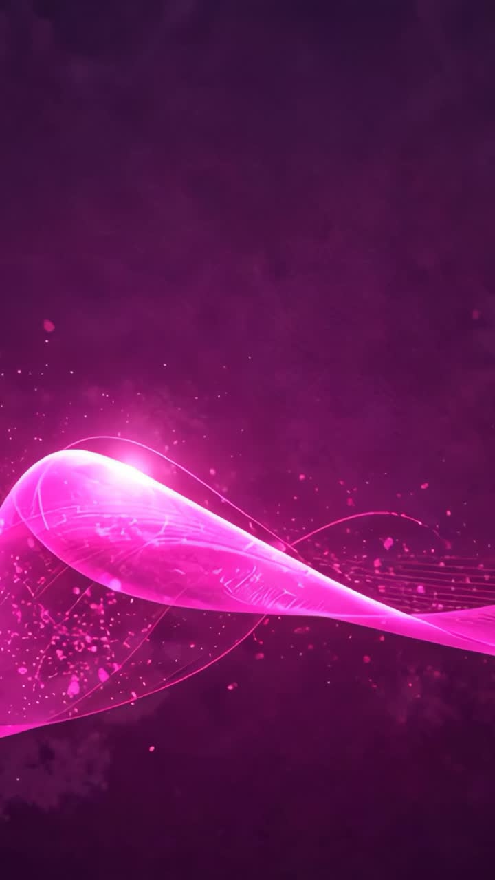 Vertical video: Appearing magenta ribbon-wave pulsing and shifting in digital backdrop with sparks