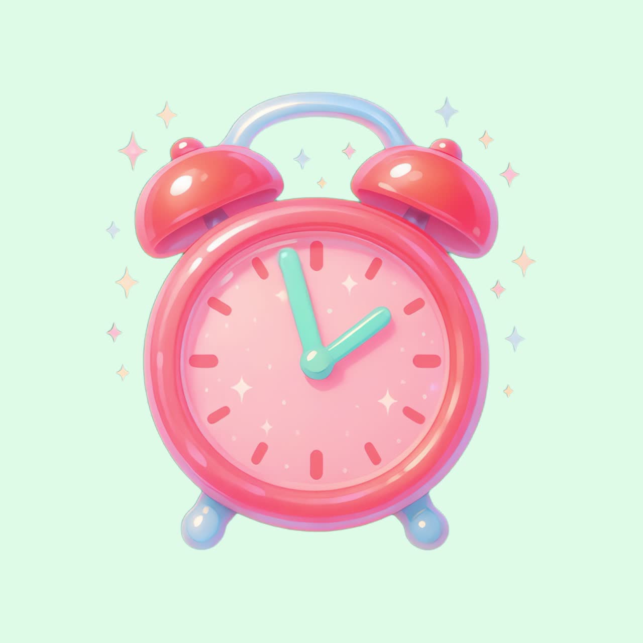 Colorful retro alarm clock illustration animation isolated asset, transparent 4K video, alpha