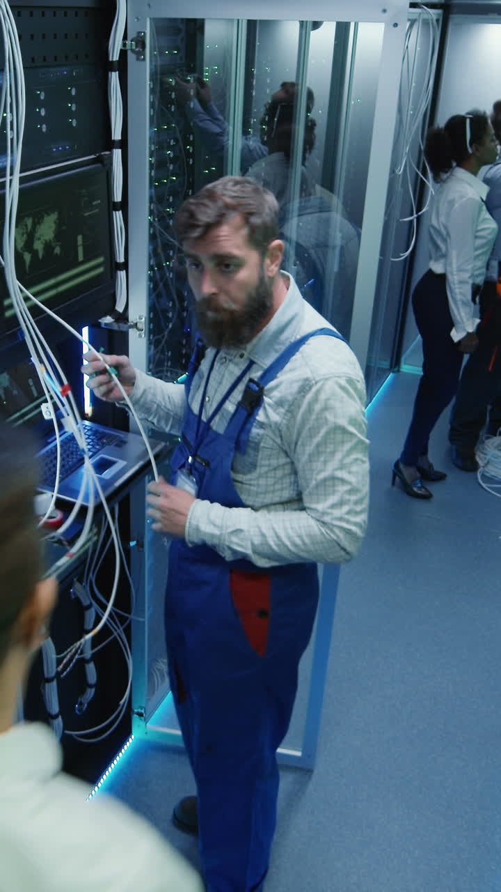 Technicians working in a data center