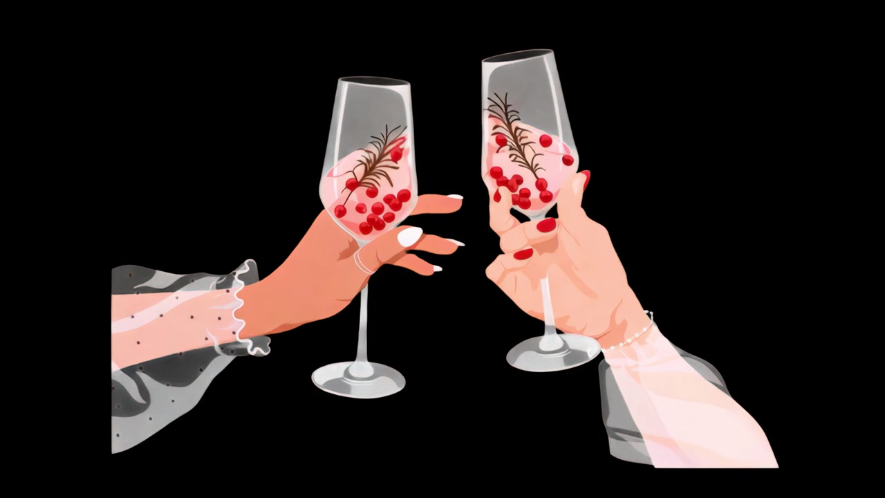 Animated Hands Toasting with Festive Champagne Flutes