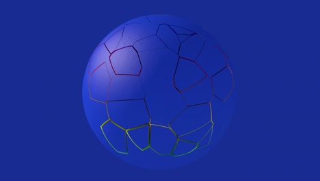 rainbow broken sphere. blue background. abstract animation, 3d render.