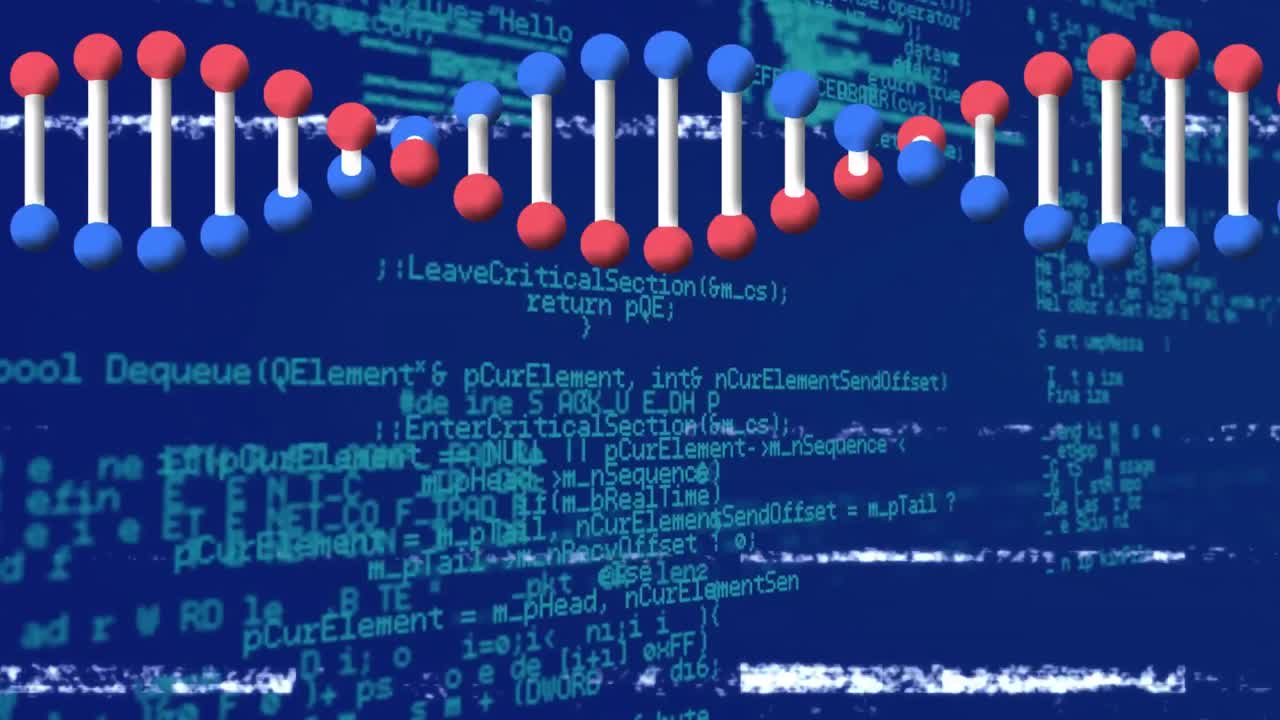 Animation of dna strand over data processing and binary coding