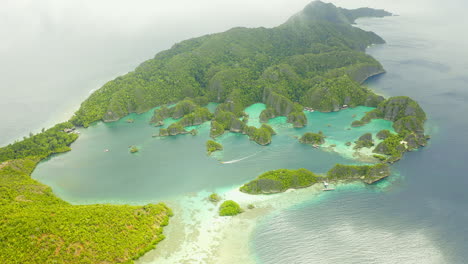 aerial view of tropical island lagoon